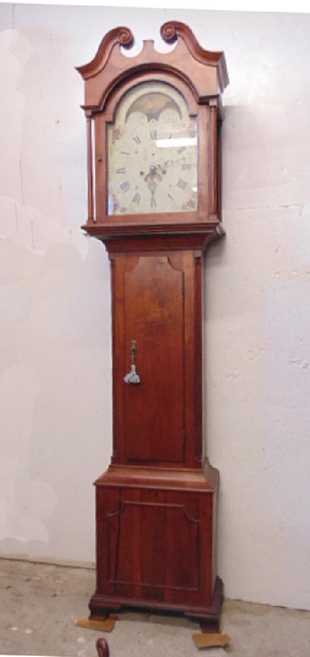 Tall case clock, Dutch sail ship on dial, cherry case,
